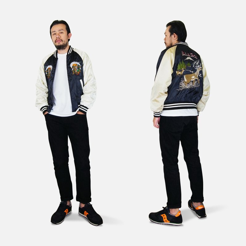 A‧PRANK :DOLLY :: 日本古着橫須賀刺繡外套Souvenir Jacket (鹿/風神 兩面穿) - 男夾克/外套 - 繡線 多色