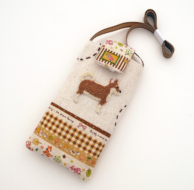 Shiba Inu embroidered cell phone pocket (L) - Other - Other Materials 