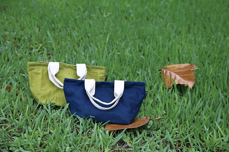 禮物 H.A.N.D 復古 簡約 輕巧 帆布拓特包 野餐袋 手提包 - 藍 - 手提包/手提袋 - 棉．麻 藍色