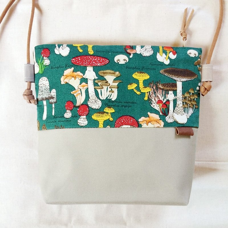 Small oblique backpack - Green mushrooms - Messenger Bags & Sling Bags - Cotton & Hemp Green