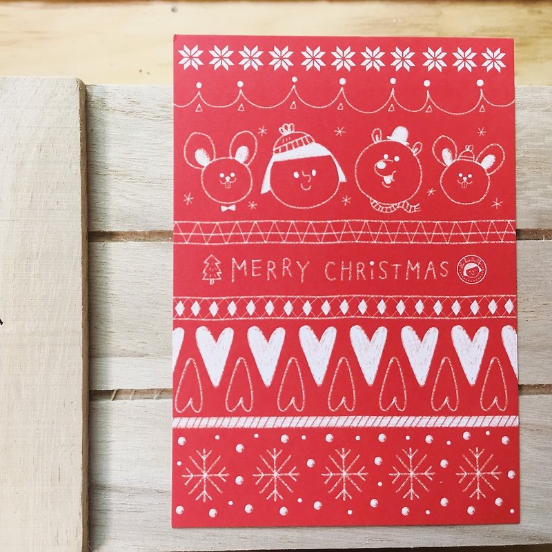 FiFi Christmas Postcard - Red Snowflake Christmas - การ์ด/โปสการ์ด - กระดาษ สีแดง