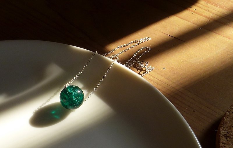 Dark Green Glass Sterling Silver Necklace-Forest-Little Universe Series Gift Glass Handmade Special Christmas - สร้อยคอ - แก้ว สีเขียว