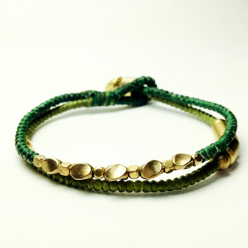 Green light forest. Double series. Wax line Bronze Bracelet - Bracelets - Other Metals Green