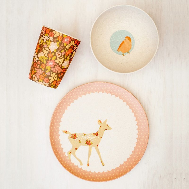 Forest deer Yum Yum nontoxic bamboo cutlery children - three groups < love mae > - Small Plates & Saucers - Bamboo Multicolor