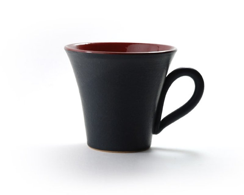 Evening twilight black glaze painted red mug - Mugs - Other Materials Black