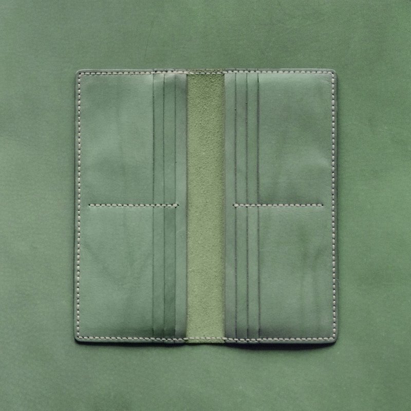 Gentleman 12-Card Long Wallet。Leather Stitching Pack。BSP010 - เครื่องหนัง - หนังแท้ สีเขียว