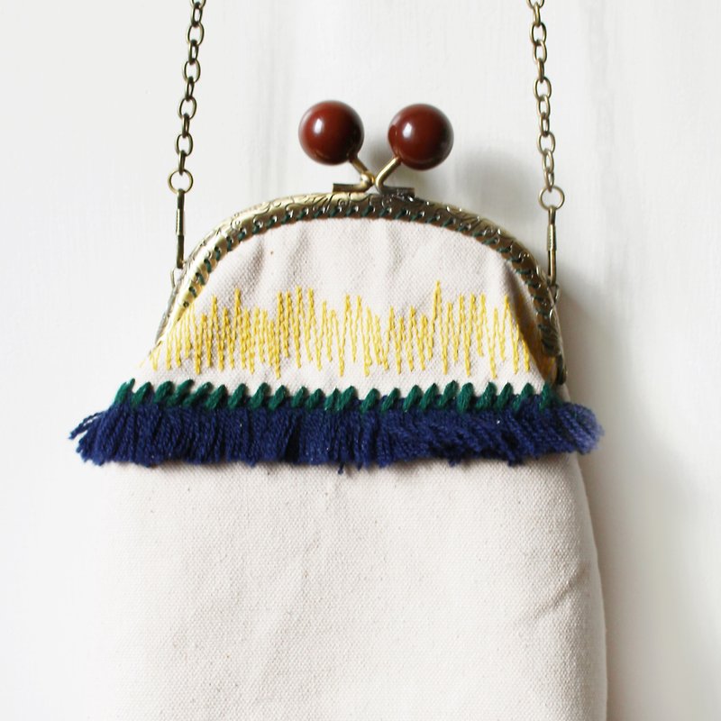 Jihe jiho simple folk custom gold canvas chain bag gold bag - กระเป๋าแมสเซนเจอร์ - วัสดุอื่นๆ ขาว
