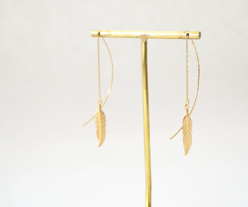 耳環 羽毛耳鏈式耳環 - 耳環/耳夾 - 其他金屬 金色