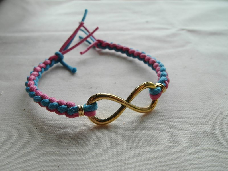~ M + Bear ~ Love Unlimited Love Unlimited, 8 wax rope braided bracelet (gold blue powder) - สร้อยข้อมือ - โลหะ สึชมพู