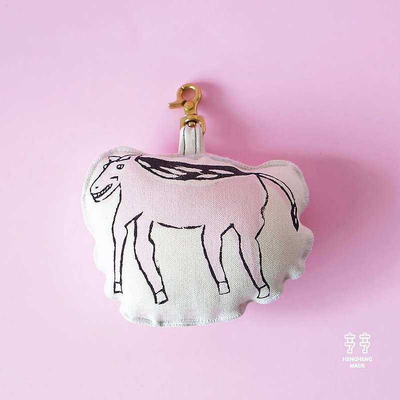 Hengheng hand-made strap pin package pink horse rural Animals - Keychains - Other Materials Pink