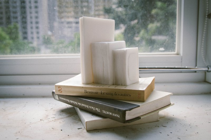 [Healing Ornament | Ornament] Reading-book-shaped three-dimensional stone carving bookend - Other - Stone White