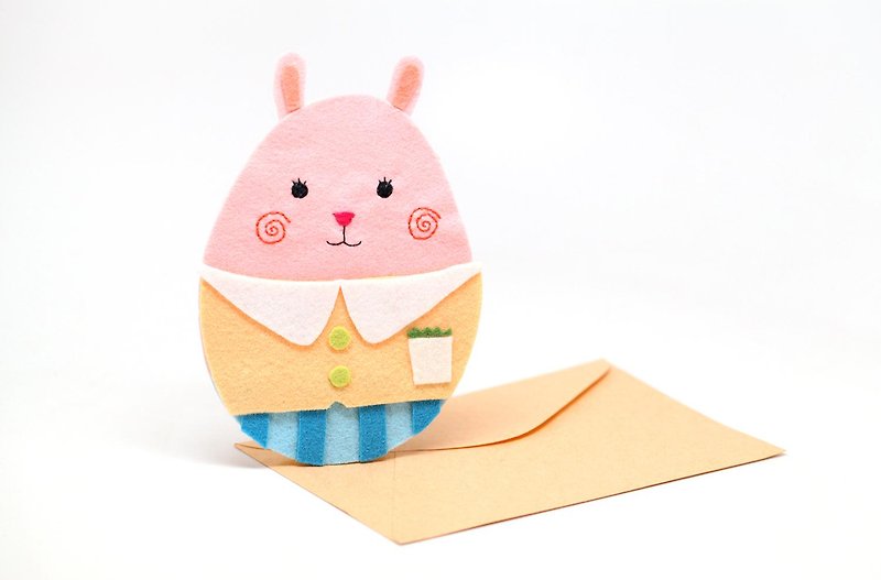 Cloth Pink Bunny Non-woven Handmade Card - Cards & Postcards - Paper Pink