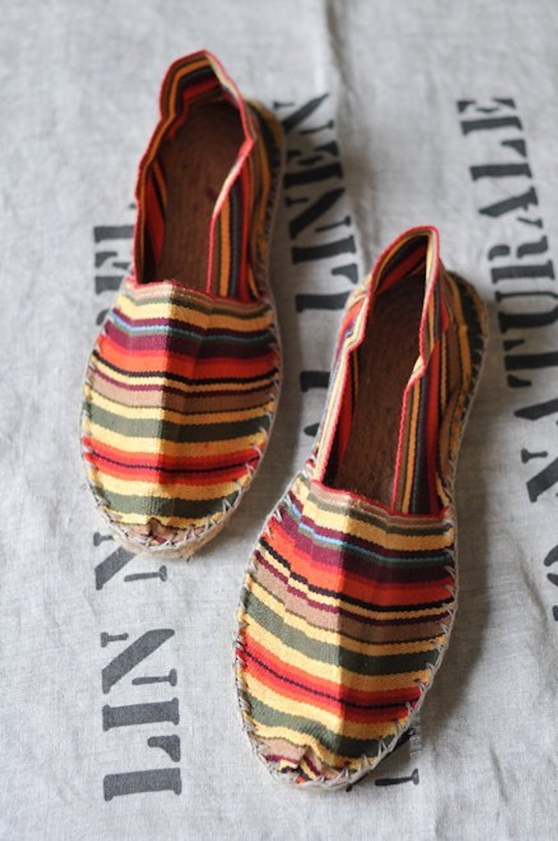 法國草編鞋(可樂彩條) - รองเท้าลำลองผู้หญิง - พืช/ดอกไม้ หลากหลายสี
