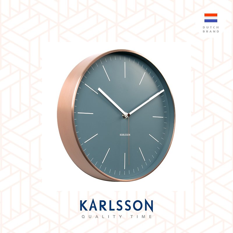 荷蘭Karlsson Minimal 系列 - 藍色銅框簡約掛鐘 - 時鐘/鬧鐘 - 其他金屬 藍色