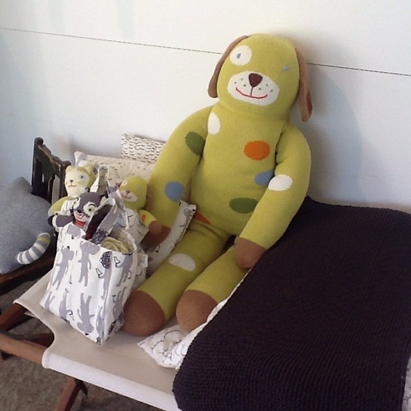 美國 Blabla Kids | 純棉針織娃娃(大隻) - 點點檸檬綠小狗 - 嬰幼兒玩具/毛公仔 - 棉．麻 綠色