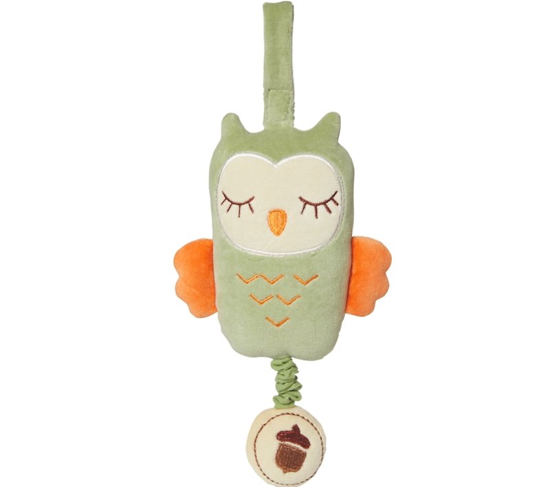 美國MyNatural Owl Musical貓頭鷹音樂拉鈴-綠色 - 嬰幼兒玩具/毛公仔 - 棉．麻 綠色