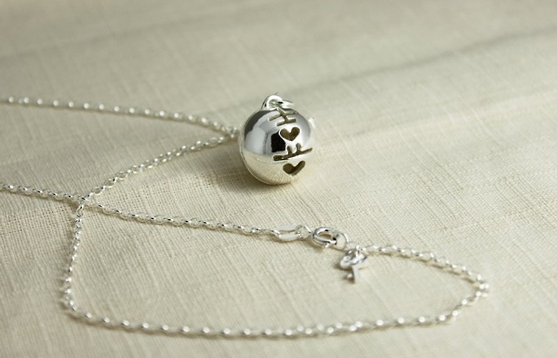 s925 Sterling Silver Necklace-Double Happiness Ball (囍球) Love Ball - สร้อยคอ - เงินแท้ สีเงิน