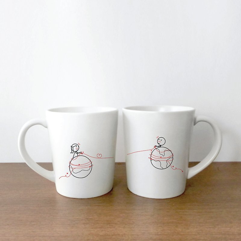 'We're always connected' Couple Coffee Mugs by HUMAN TOUCH - แก้วมัค/แก้วกาแฟ - ดินเหนียว ขาว