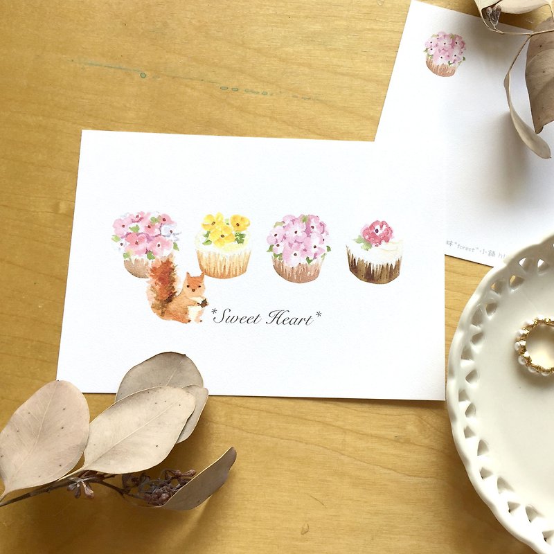 Zoe's forest squirrel loves to eat cup cake postcard cs06 - Cards & Postcards - Paper 