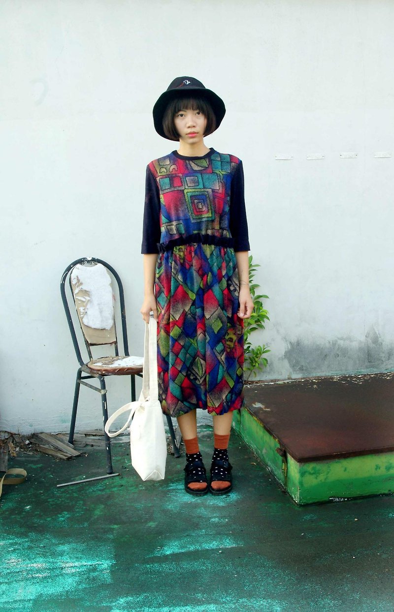 4.5studio- independent hand-made by FU-painting fabric bud dress crazy Picasso prints - One Piece Dresses - Other Materials Multicolor