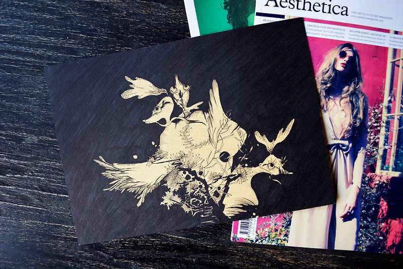 Daphne HC Shen Bird Ukiyo-e Original Painting Artist Illustration Works Ink Style - ภาพวาดบุคคล - กระดาษ สีดำ