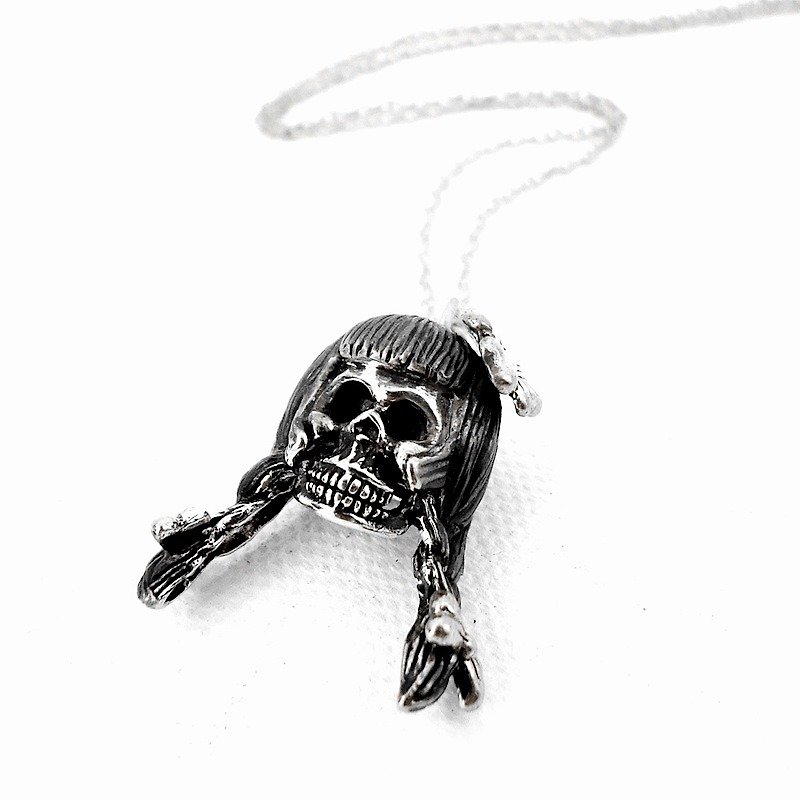 Zodiac pendant Virgin skull for Virgo in white bronze and oxidized antique color ,Rocker jewelry ,Skull jewelry,Biker jewelry - 項鍊 - 其他金屬 