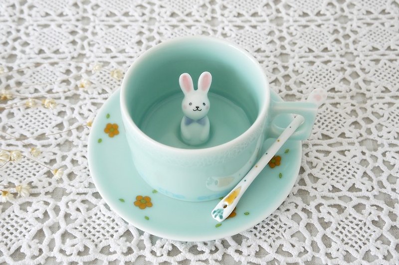 其他材質 咖啡杯 綠色 - 三浅陶瓷|原创奶咖兔创意咖啡杯 小兔子生日礼物创意杯子儿童节