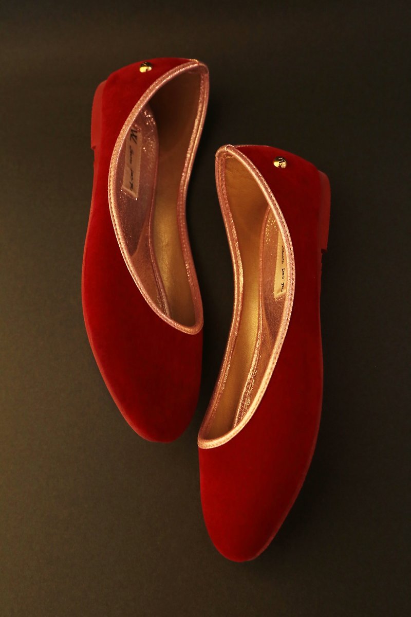玫瑰(酒紅)時尚季節限定WL微尖楦平底鞋－Red Flat - Women's Casual Shoes - Other Materials Pink