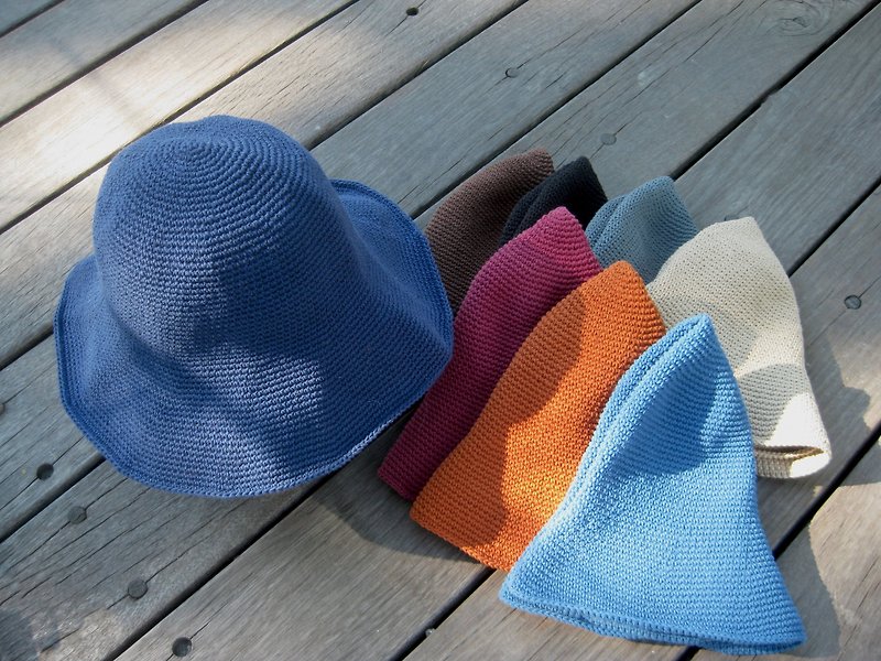 あむの手作り帽子-手作り綿ロープかぎ針編み帽子/広縁漁師帽子/ギフト/母の日 - 帽子 - コットン・麻 多色
