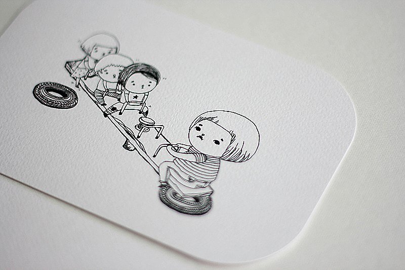 [Black and white postcards with large rounded corners] The seesaw is the sad part of the fat man - การ์ด/โปสการ์ด - กระดาษ สีดำ