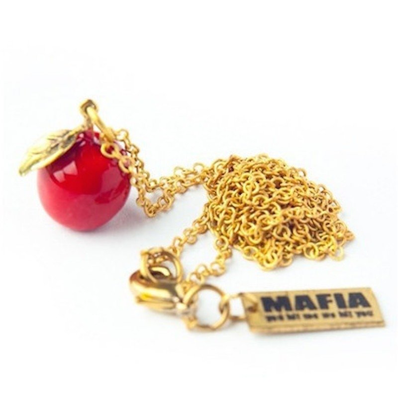 Red apple pendant in brass and enamel color ,Rocker jewelry ,Skull jewelry,Biker jewelry - สร้อยคอ - โลหะ 