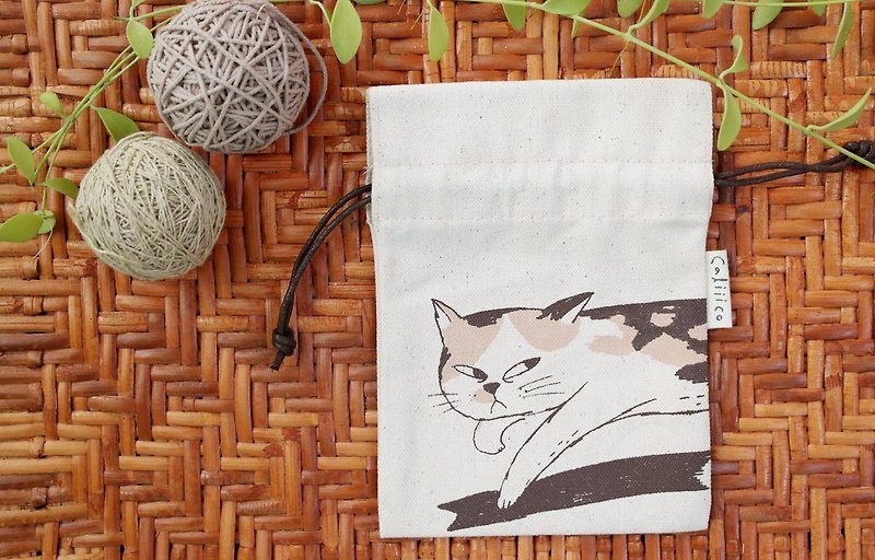 SMALL BAG WITH CALICO CAT LOVE. - 化妝袋/收納袋 - 棉．麻 咖啡色