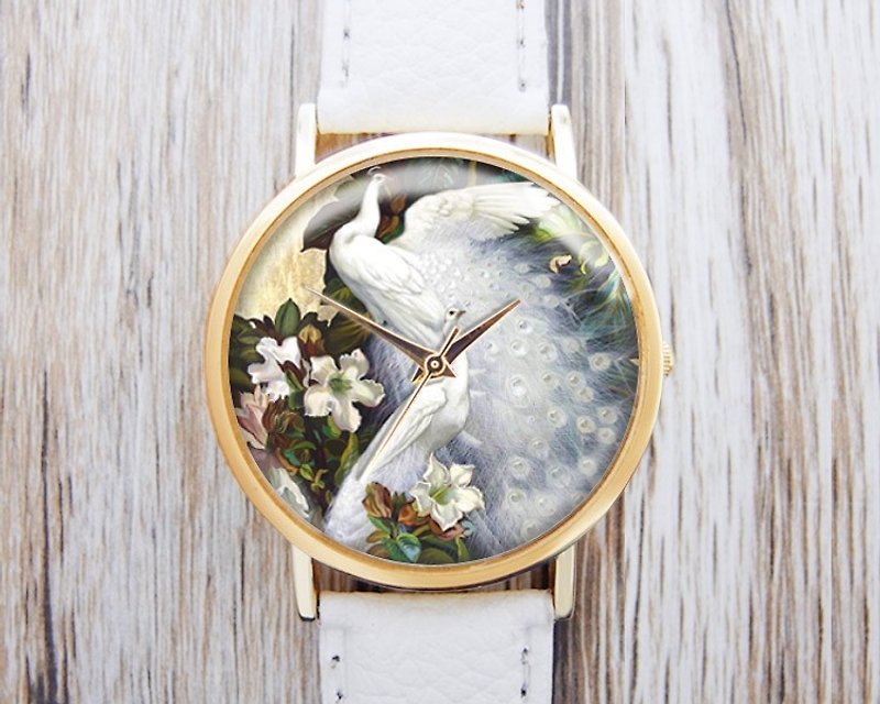 White Peacock-Women's Watch/Men's Watch/Unisex Watch/Accessories【Special U Design】 - นาฬิกาผู้หญิง - โลหะ ขาว