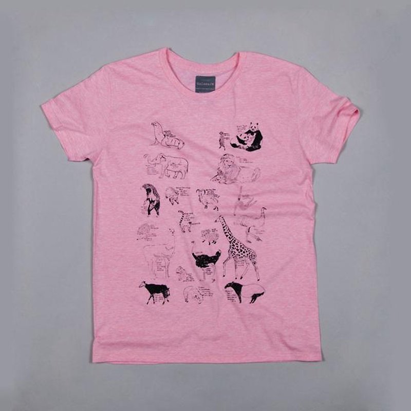 動物百科イラストTシャツ　ユニセックスXS〜XLサイズ　Tcollector - T 恤 - 棉．麻 粉紅色