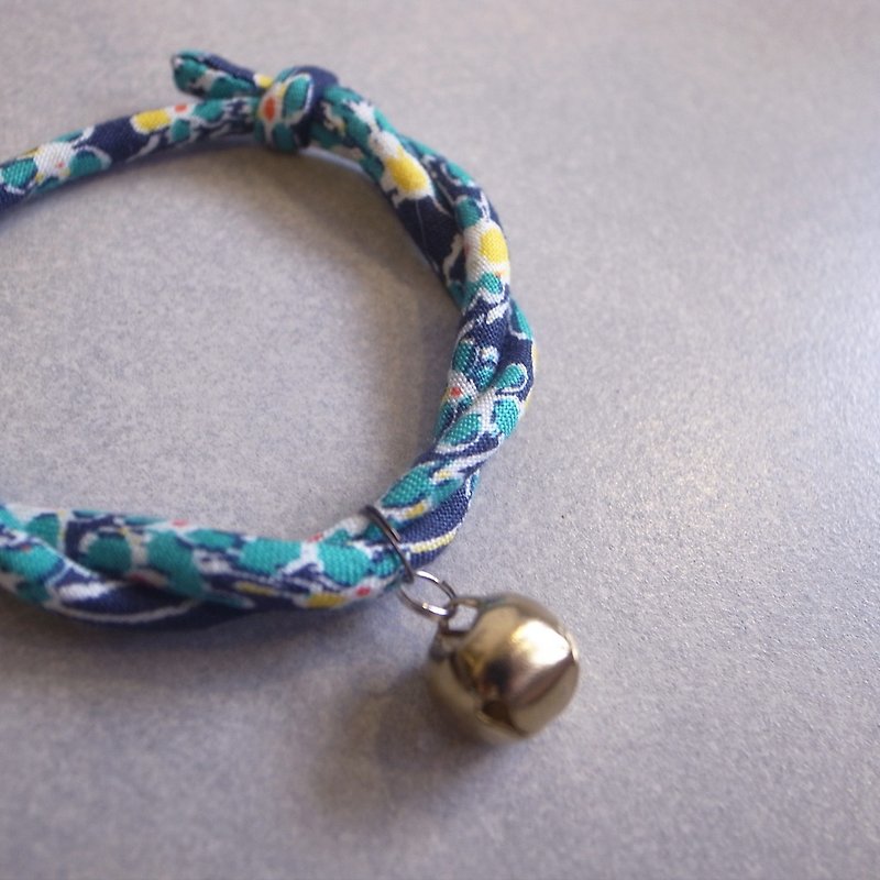Japanese dog collar & cat collar【Adjustable】Medium Turquoise_S size - ปลอกคอ - ผ้าฝ้าย/ผ้าลินิน สีน้ำเงิน