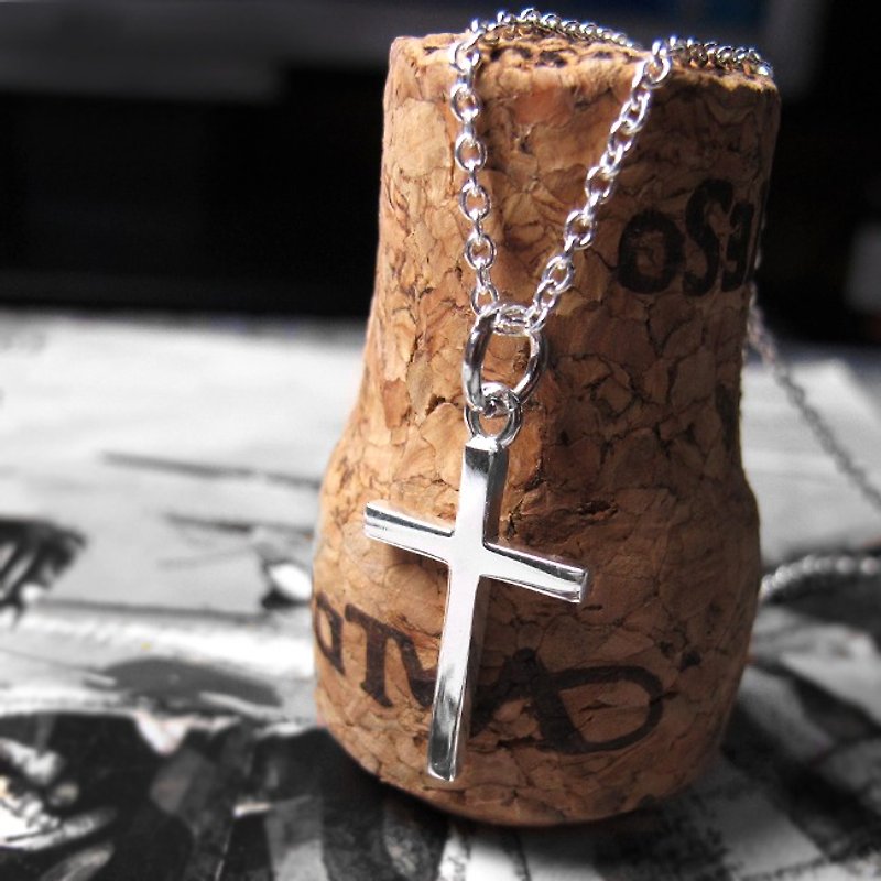 Minimalist cross cross necklace - handmade 925 sterling silver necklace -64design - สร้อยคอ - โลหะ ขาว