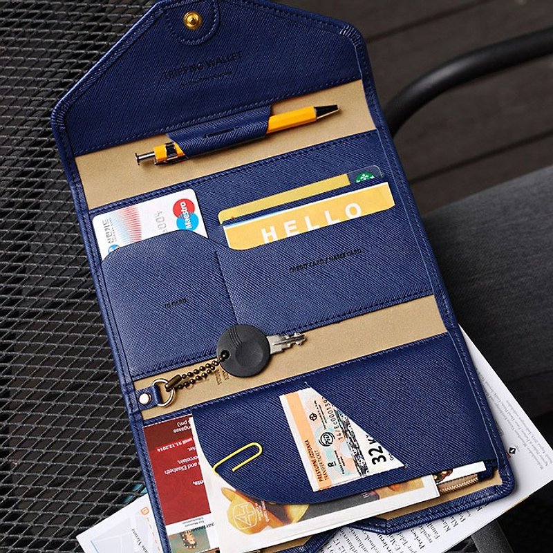 PLEPIC - True Love Trip Passbook Wallet - Navy, POJ91729 - ที่เก็บพาสปอร์ต - หนังแท้ สีน้ำเงิน