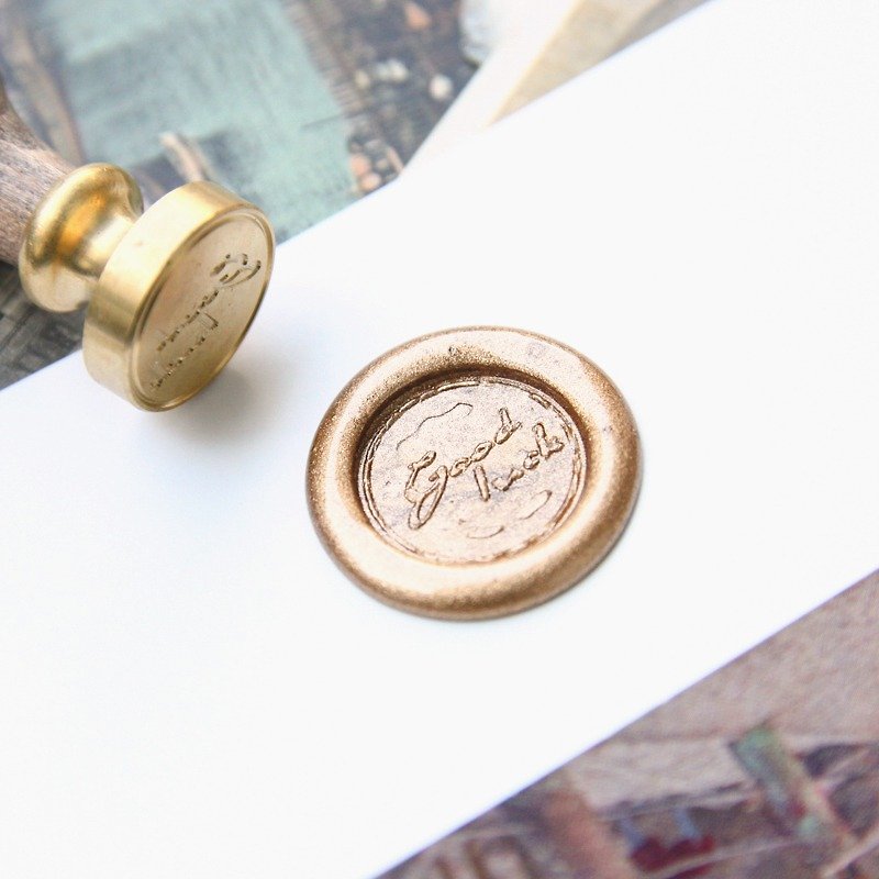 Sealing Wax Stamp Set w/a wax- Good Luck - ตราปั๊ม/สแตมป์/หมึก - โลหะ สีทอง