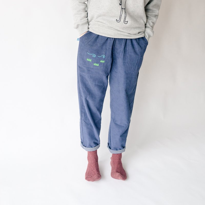 On grass fart / corduroy trousers - navy blue - Women's Pants - Other Materials Blue