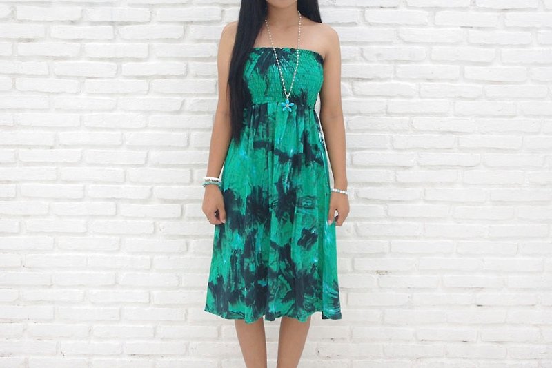 Tropical color! 2015 New uneven dyed Strapless Dress <Green Black> - ชุดเดรส - วัสดุอื่นๆ สีเขียว