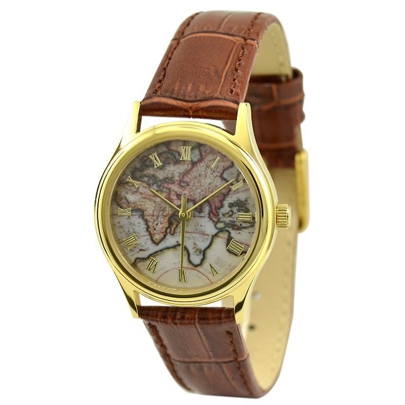 レディースヴィンテージ地図ウォッチ（東半球） - 腕時計 - 金属 ブラウン