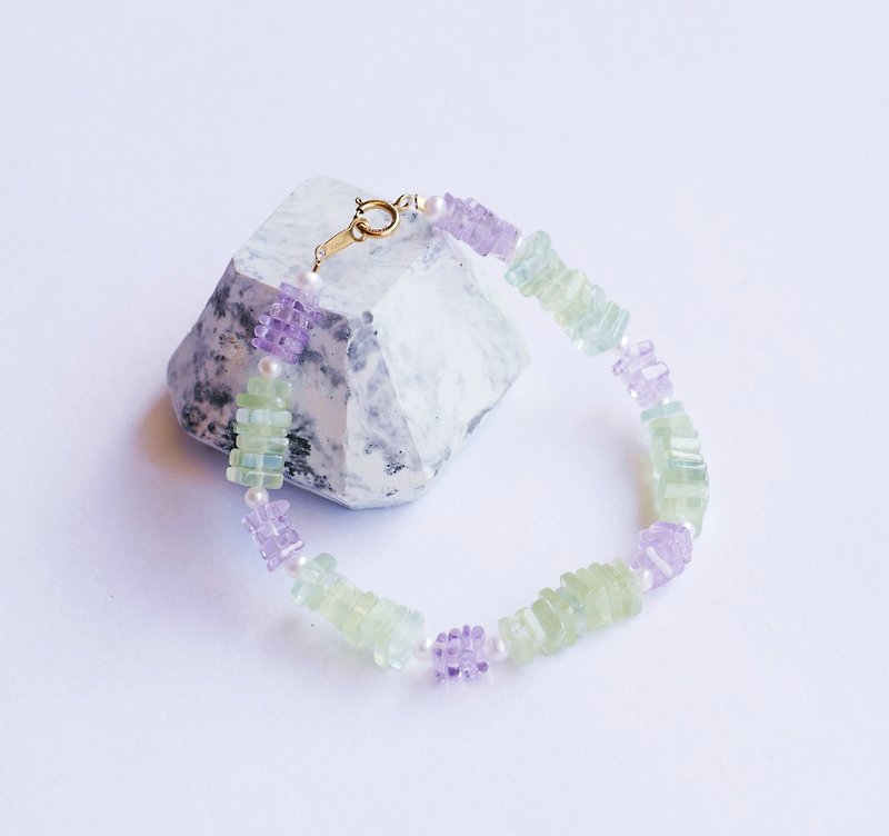 Cool sensation water thin slice amethyst grape stone bracelet gift 14K GF - Bracelets - Gemstone Multicolor