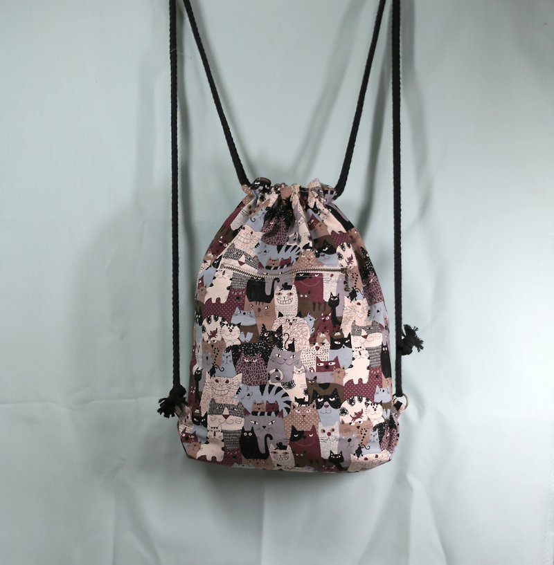 After the beam port backpack Face of cat - Drawstring Bags - Cotton & Hemp Multicolor