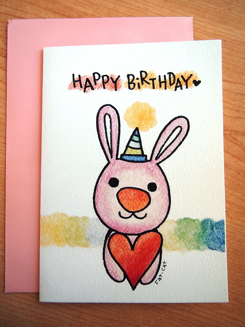 Birthday Card-Love Rabbit - การ์ด/โปสการ์ด - กระดาษ หลากหลายสี