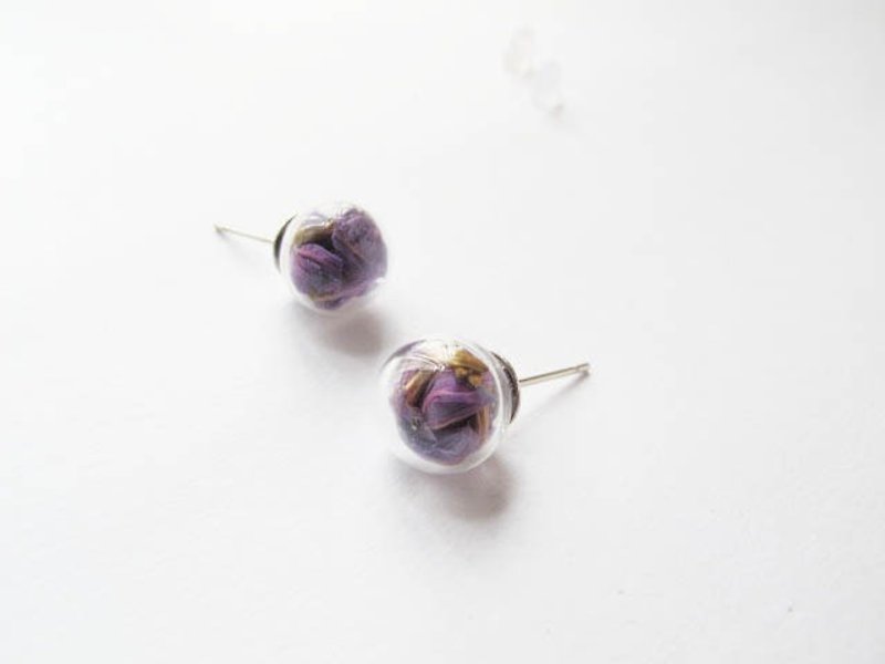 * Rosy Garden * Purple do not forget grass dry flower glass ball earrings can be folder folder - Earrings & Clip-ons - Glass Purple