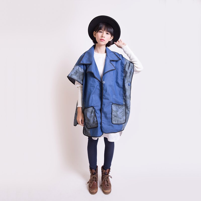 Low key blue cloak housing - Women's Casual & Functional Jackets - Other Materials Blue