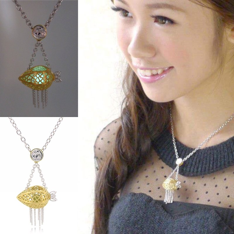 HK040 ~ 925 silver carambola lantern modeling pendant with 18 "necklace - สร้อยติดคอ - โลหะ สีเหลือง