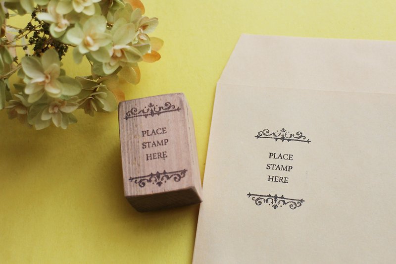 PLACE STAMP HERE stamp - ตราปั๊ม/สแตมป์/หมึก - ไม้ สีนำ้ตาล
