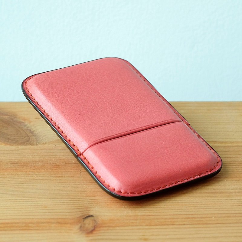 isni  elegant card case / business card case / handmade leather - ที่เก็บนามบัตร - หนังแท้ สึชมพู