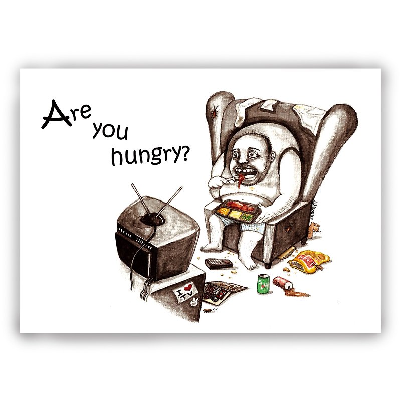 Hand-painted illustration universal card/postcard/card/illustration card--you are hungry - Cards & Postcards - Paper Black